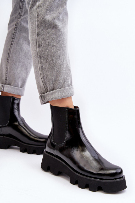 štýlové čižmy Dámske Kožené s trendovou masívnou podrážkou Laura Messi 2571 čierna