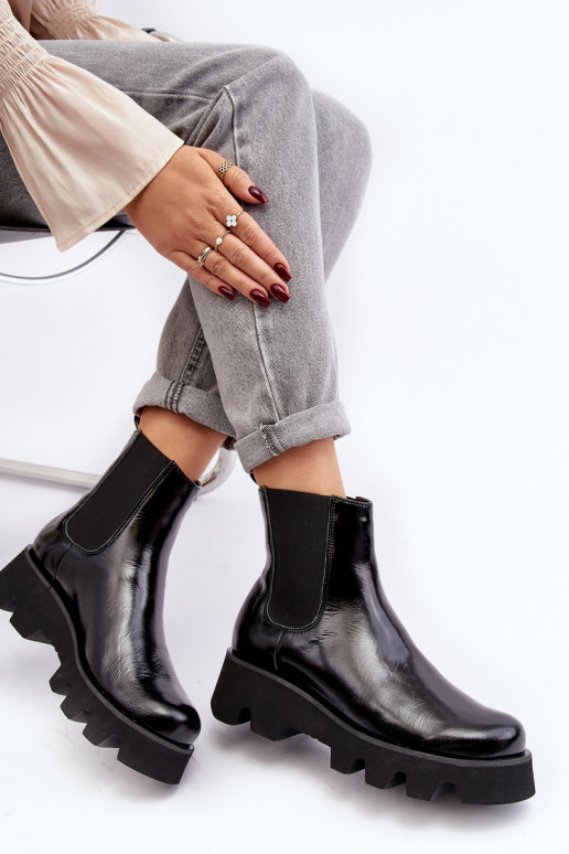 štýlové čižmy Dámske Kožené s trendovou masívnou podrážkou Laura Messi 2571 čierna