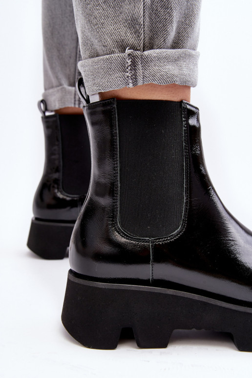 štýlové čižmy Dámske Kožené s trendovou masívnou podrážkou Laura Messi 2571 čierna