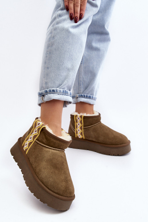 Kožené zo semišu Snehule Dámske zelená farba Vebissat Kožené zo semišu Snehule Dámske zelená farba Vebissat