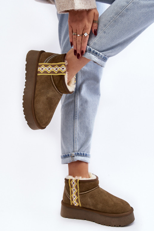 Kožené zo semišu Snehule Dámske zelená farba Vebissat Kožené zo semišu Snehule Dámske zelená farba Vebissat