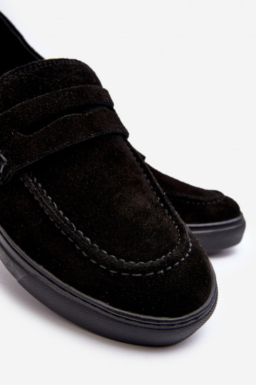 zo semišu Pánske topánky Mokasíny Zazoo 1574 čierna 2