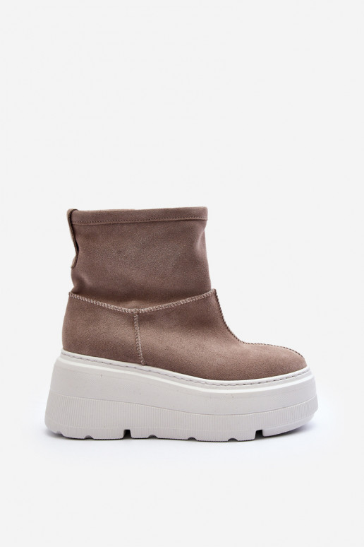 Kožené Dámske Čižmy s trendovou masívnou podrážkou béžová Zazoo 3424