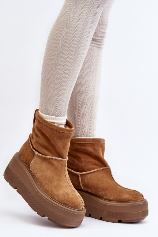 Kožené Dámske Čižmy s trendovou masívnou podrážkou Hnedá farba Zazoo 3424 Kožené Dámske Čižmy s trendovou masívnou podrážkou Hnedá farba Zazoo 3424