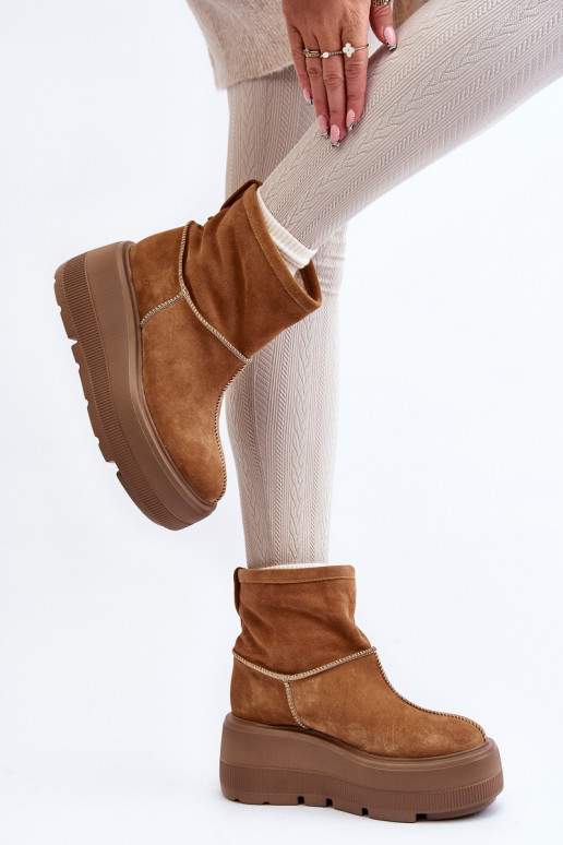 Kožené Dámske Čižmy s trendovou masívnou podrážkou Hnedá farba Zazoo 3424 Kožené Dámske Čižmy s trendovou masívnou podrážkou Hnedá farba Zazoo 3424