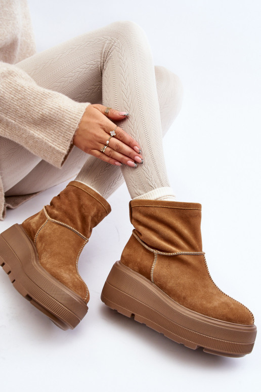 Kožené Dámske Čižmy s trendovou masívnou podrážkou Hnedá farba Zazoo 3424 Kožené Dámske Čižmy s trendovou masívnou podrážkou Hnedá farba Zazoo 3424