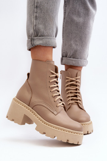 Zazoo 3413 Dámske čižmy vysoké jazdecké čižmy Zapnuté masívnych opätkoch béžová