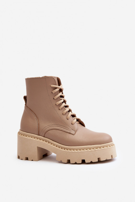 Zazoo 3413 Dámske čižmy vysoké jazdecké čižmy Zapnuté masívnych opätkoch béžová