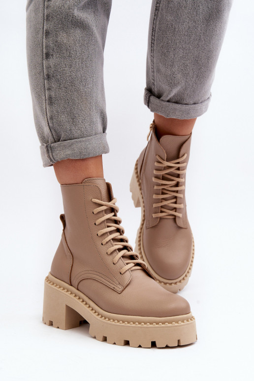 Zazoo 3413 Dámske čižmy vysoké jazdecké čižmy Zapnuté masívnych opätkoch béžová