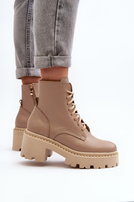 Zazoo 3413 Dámske čižmy vysoké jazdecké čižmy Zapnuté masívnych opätkoch béžová