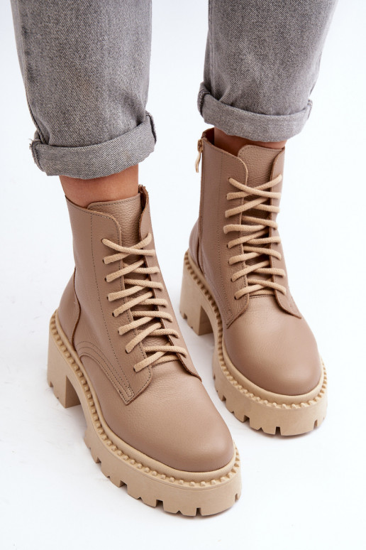 Zazoo 3413 Dámske čižmy vysoké jazdecké čižmy Zapnuté masívnych opätkoch béžová