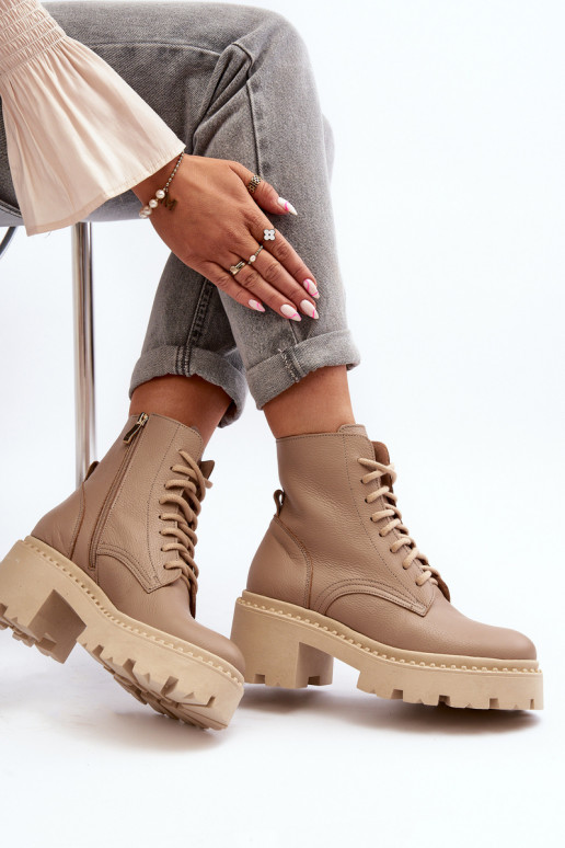 Zazoo 3413 Dámske čižmy vysoké jazdecké čižmy Zapnuté masívnych opätkoch béžová