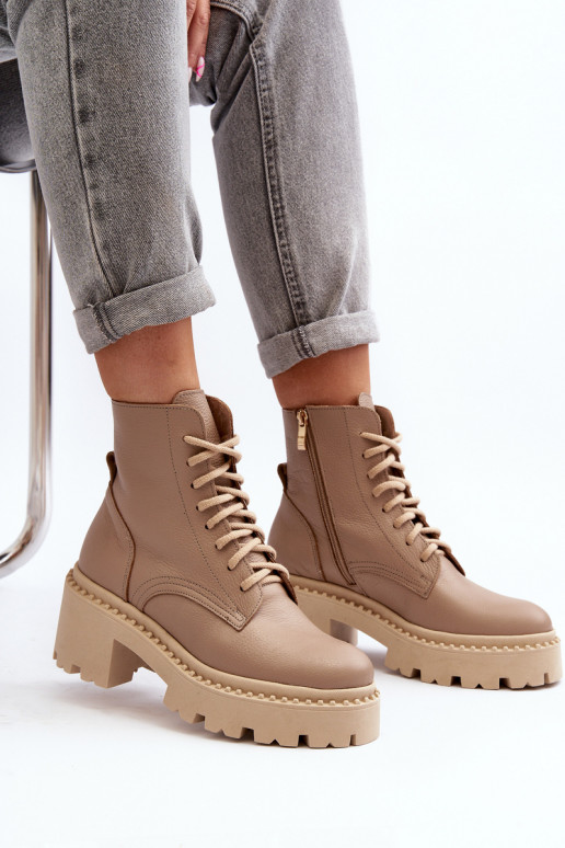 Zazoo 3413 Dámske čižmy vysoké jazdecké čižmy Zapnuté masívnych opätkoch béžová