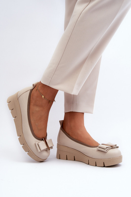 Balerínky Kožené s platformou s ozdobami krémové farby LeInski 3384 Balerínky Kožené s platformou s ozdobami krémové farby LeInski 3384