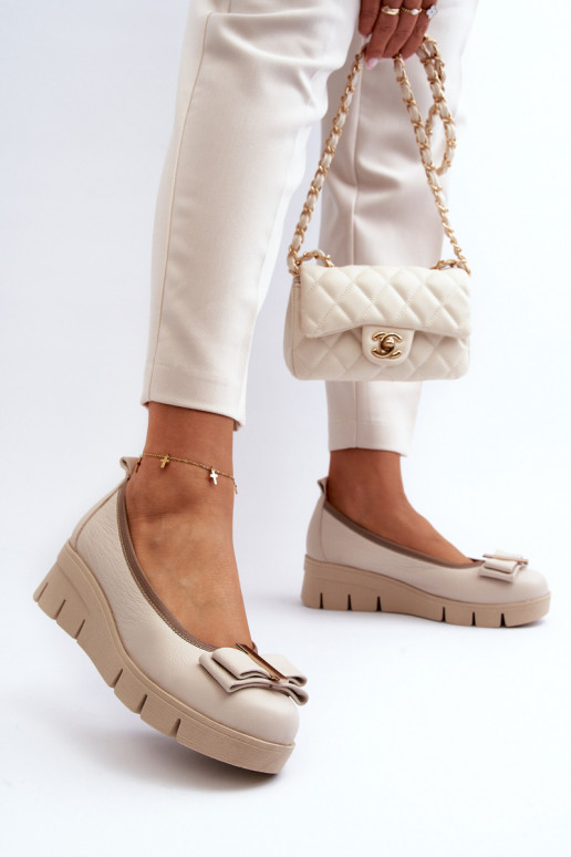 Balerínky Kožené s platformou s ozdobami krémové farby LeInski 3384 Balerínky Kožené s platformou s ozdobami krémové farby LeInski 3384