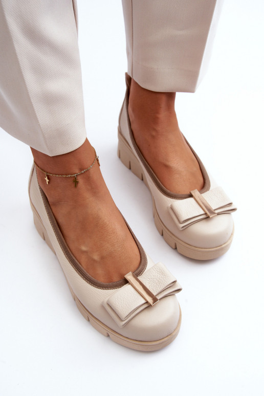 Balerínky Kožené s platformou s ozdobami krémové farby LeInski 3384 Balerínky Kožené s platformou s ozdobami krémové farby LeInski 3384