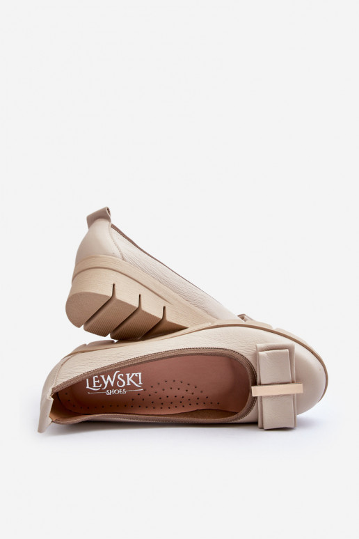 Balerínky Kožené s platformou s ozdobami krémové farby LeInski 3384 Balerínky Kožené s platformou s ozdobami krémové farby LeInski 3384