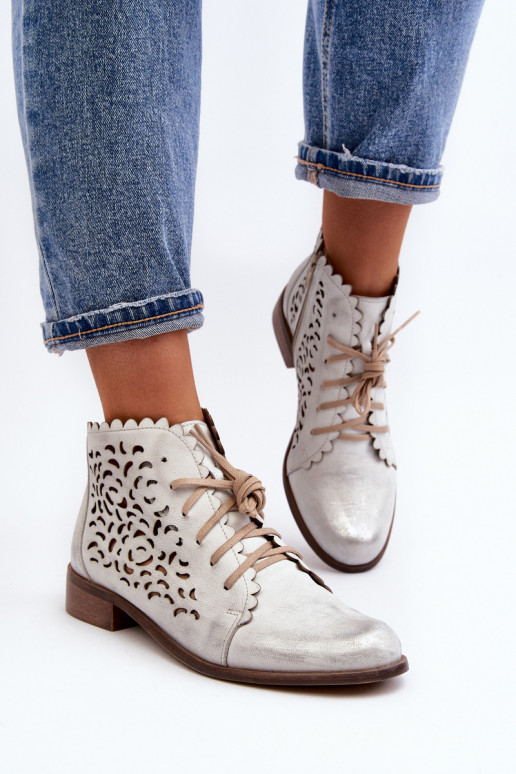 Zazoo 2871 Prelamované čižmy Dámske so šnúrkami strieborná farba Zazoo 2871 Prelamované čižmy Dámske so šnúrkami strieborná farba