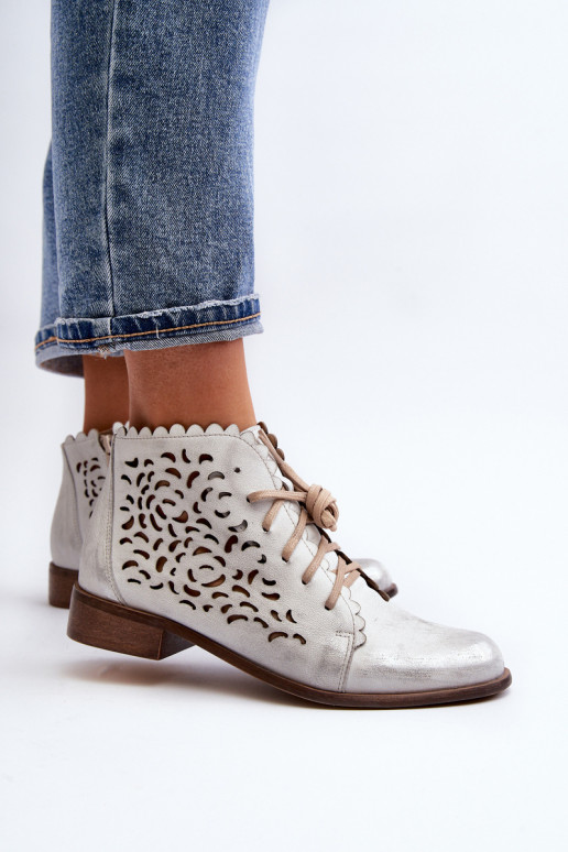 Zazoo 2871 Prelamované čižmy Dámske so šnúrkami strieborná farba Zazoo 2871 Prelamované čižmy Dámske so šnúrkami strieborná farba