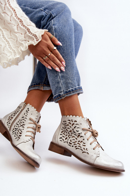 Zazoo 2871 Prelamované čižmy Dámske so šnúrkami strieborná farba Zazoo 2871 Prelamované čižmy Dámske so šnúrkami strieborná farba