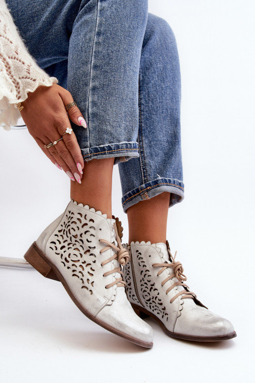 Zazoo 2871 Prelamované čižmy Dámske so šnúrkami strieborná farba Zazoo 2871 Prelamované čižmy Dámske so šnúrkami strieborná farba