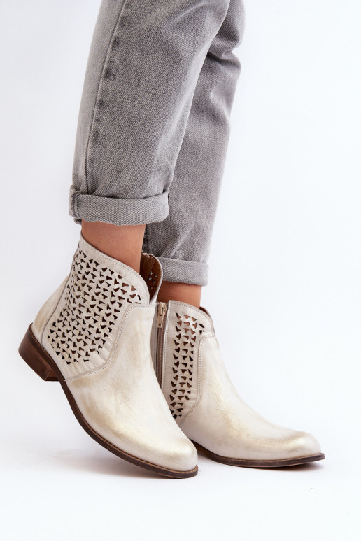 Zazoo 2791 Kožené Prelamované čižmy zlatej farby Zazoo 2791 Kožené Prelamované čižmy zlatej farby