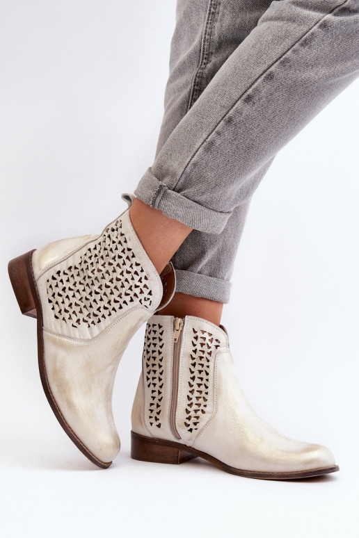 Zazoo 2791 Kožené Prelamované čižmy zlatej farby Zazoo 2791 Kožené Prelamované čižmy zlatej farby