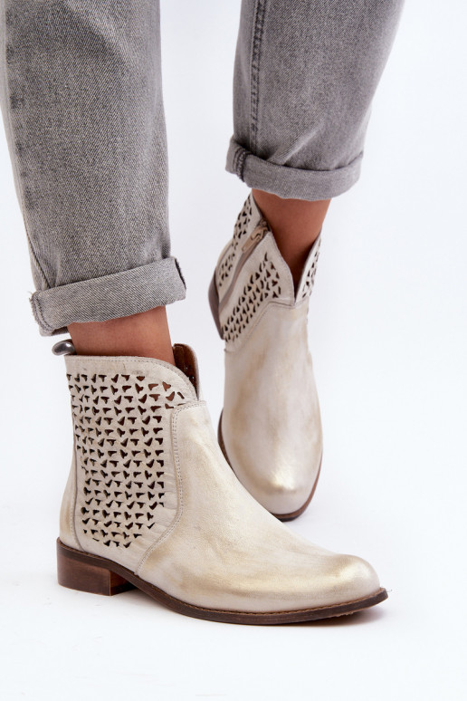 Zazoo 2791 Kožené Prelamované čižmy zlatej farby Zazoo 2791 Kožené Prelamované čižmy zlatej farby