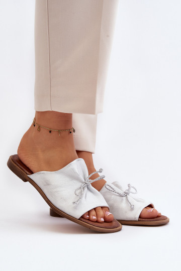 Zazoo 2659 Kožené papuče Dámske strieborná farba