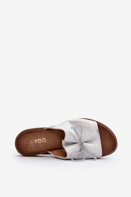 Zazoo 2659 Kožené papuče Dámske strieborná farba Zazoo 2659 Kožené papuče Dámske strieborná farba