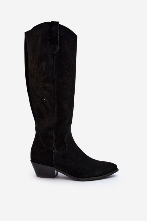 Zazoo 2909 zo semišu čižmy s prvkami prelamovania Zapnuté nízkom opätku čierna