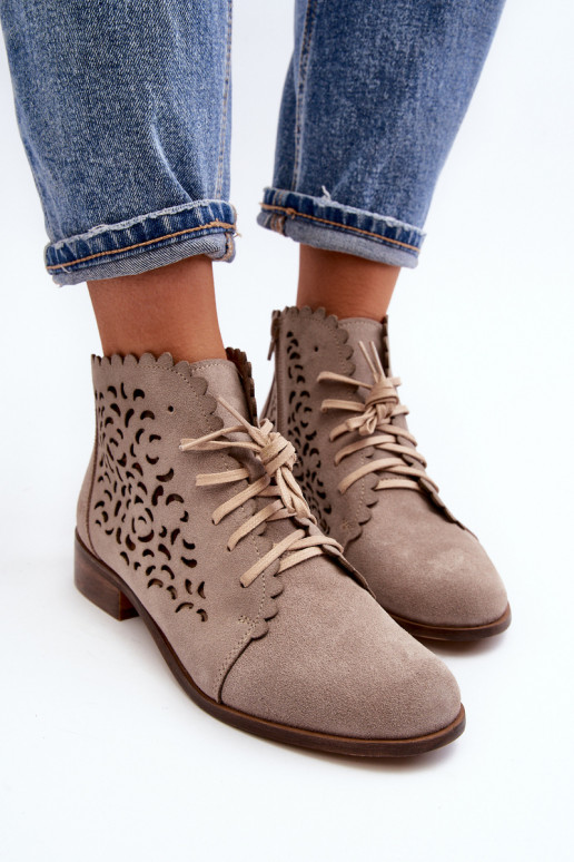 Zazoo 2871 Prelamované čižmy Dámske so šnúrkami béžová Zazoo 2871 Prelamované čižmy Dámske so šnúrkami béžová