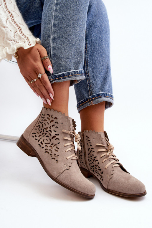 Zazoo 2871 Prelamované čižmy Dámske so šnúrkami béžová Zazoo 2871 Prelamované čižmy Dámske so šnúrkami béžová