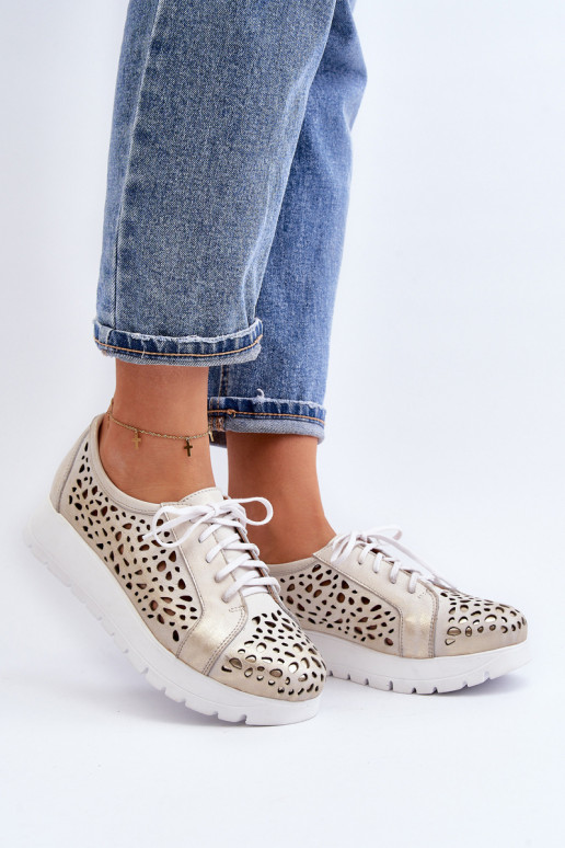 Zazoo 2821 Kožené topánky Dámske s prvkami prelamovania zlatej farby Zazoo 2821 Kožené topánky Dámske s prvkami prelamovania zlatej farby