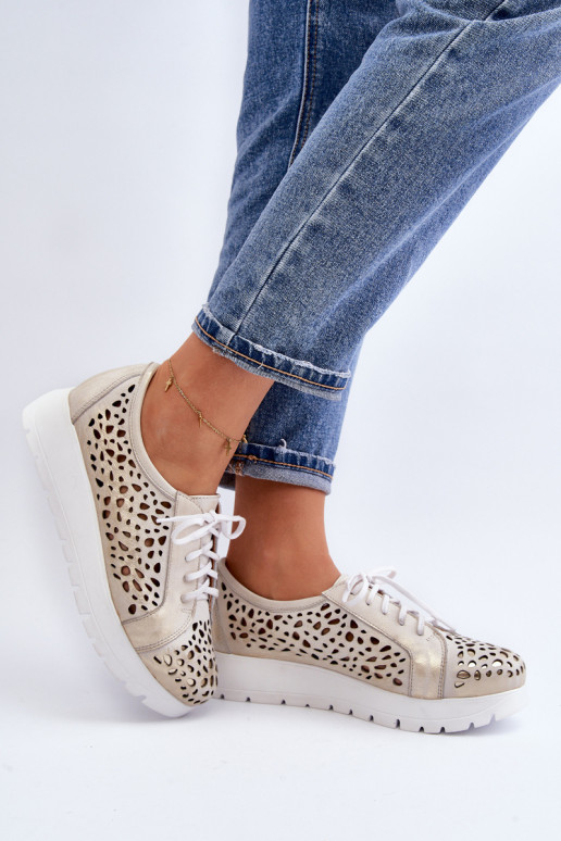 Zazoo 2821 Kožené topánky Dámske s prvkami prelamovania zlatej farby Zazoo 2821 Kožené topánky Dámske s prvkami prelamovania zlatej farby