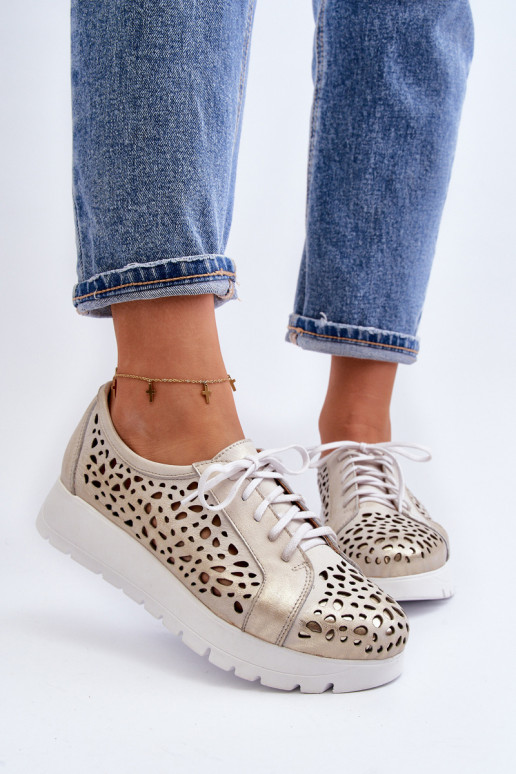 Zazoo 2821 Kožené topánky Dámske s prvkami prelamovania zlatej farby Zazoo 2821 Kožené topánky Dámske s prvkami prelamovania zlatej farby