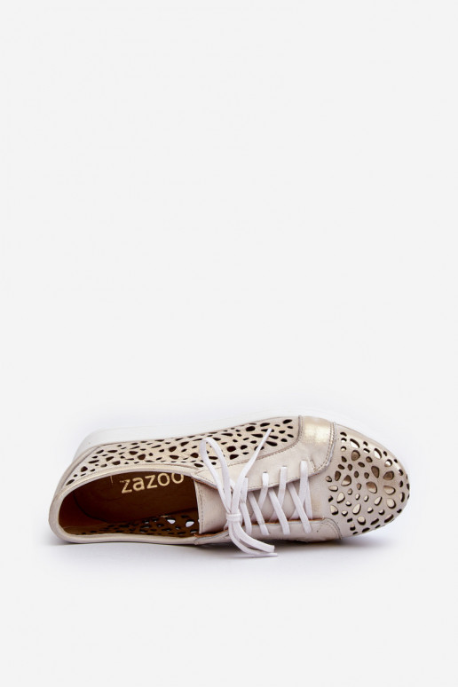 Zazoo 2821 Kožené topánky Dámske s prvkami prelamovania zlatej farby Zazoo 2821 Kožené topánky Dámske s prvkami prelamovania zlatej farby