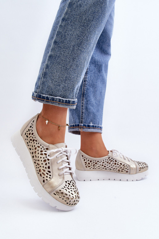 Zazoo 2821 Kožené topánky Dámske s prvkami prelamovania zlatej farby Zazoo 2821 Kožené topánky Dámske s prvkami prelamovania zlatej farby