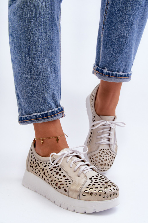 Zazoo 2821 Kožené topánky Dámske s prvkami prelamovania zlatej farby Zazoo 2821 Kožené topánky Dámske s prvkami prelamovania zlatej farby