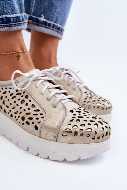 Zazoo 2821 Kožené topánky Dámske s prvkami prelamovania zlatej farby Zazoo 2821 Kožené topánky Dámske s prvkami prelamovania zlatej farby