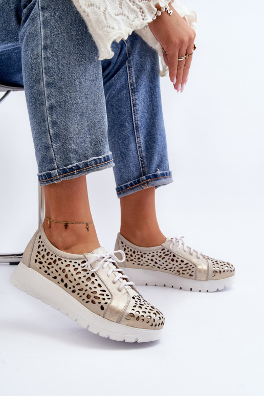 Zazoo 2821 Kožené topánky Dámske s prvkami prelamovania zlatej farby Zazoo 2821 Kožené topánky Dámske s prvkami prelamovania zlatej farby