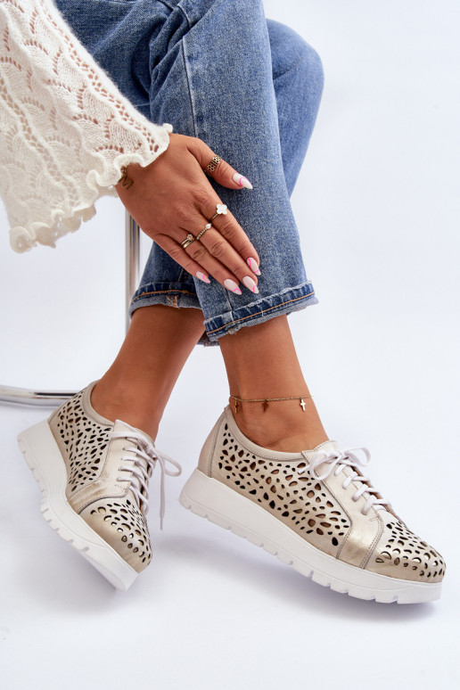 Zazoo 2821 Kožené topánky Dámske s prvkami prelamovania zlatej farby Zazoo 2821 Kožené topánky Dámske s prvkami prelamovania zlatej farby