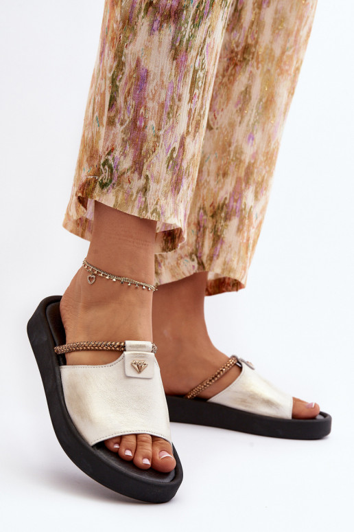 Zazoo 2896 Dámske papuče Kožené biely-zlatej farby Zazoo 2896 Dámske papuče Kožené biely-zlatej farby