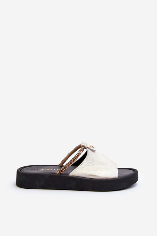 Zazoo 2896 Dámske papuče Kožené biely-zlatej farby Zazoo 2896 Dámske papuče Kožené biely-zlatej farby