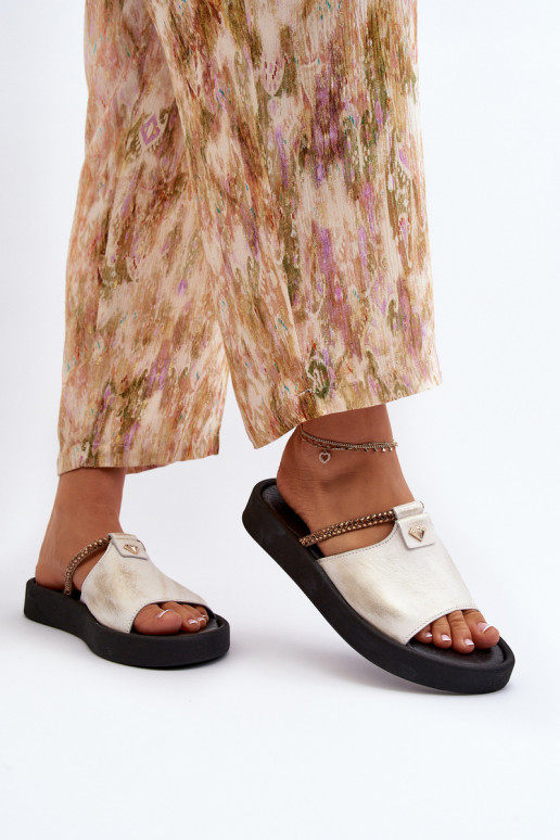 Zazoo 2896 Dámske papuče Kožené biely-zlatej farby Zazoo 2896 Dámske papuče Kožené biely-zlatej farby