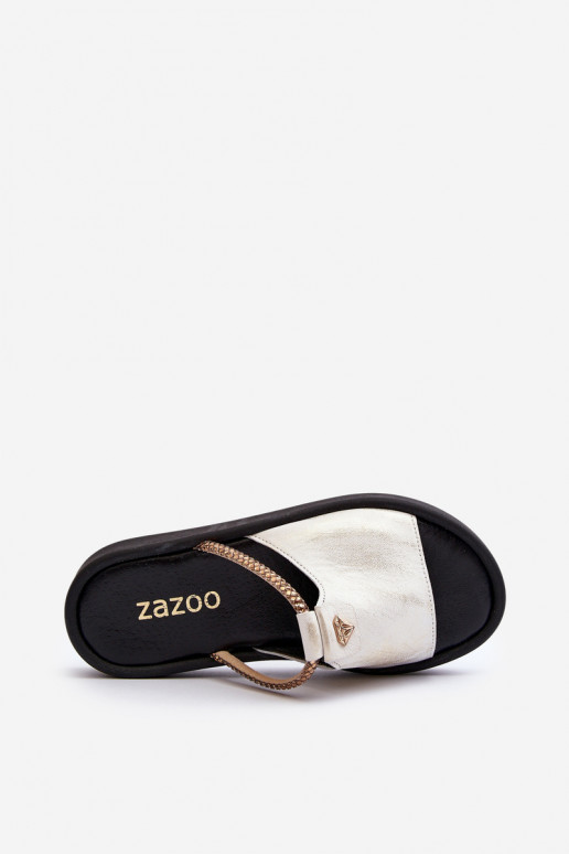 Zazoo 2896 Dámske papuče Kožené biely-zlatej farby Zazoo 2896 Dámske papuče Kožené biely-zlatej farby