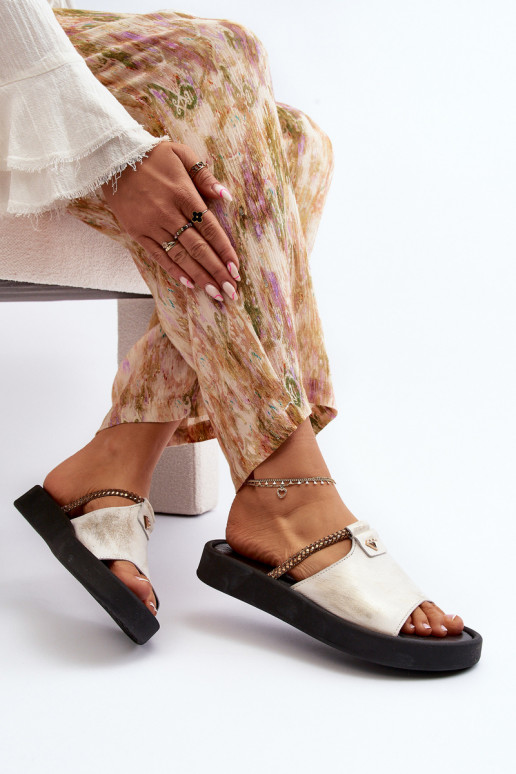 Zazoo 2896 Dámske papuče Kožené biely-zlatej farby Zazoo 2896 Dámske papuče Kožené biely-zlatej farby