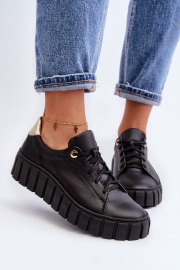 Zazoo 2919 Dámske Kožené topánky Zapnuté hrubej podrážke čierna