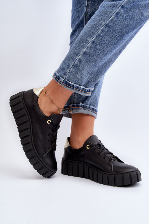 Zazoo 2919 Dámske Kožené topánky Zapnuté hrubej podrážke čierna Zazoo 2919 Dámske Kožené topánky Zapnuté hrubej podrážke čierna