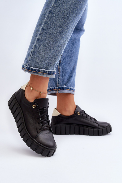 Zazoo 2919 Dámske Kožené topánky Zapnuté hrubej podrážke čierna Zazoo 2919 Dámske Kožené topánky Zapnuté hrubej podrážke čierna